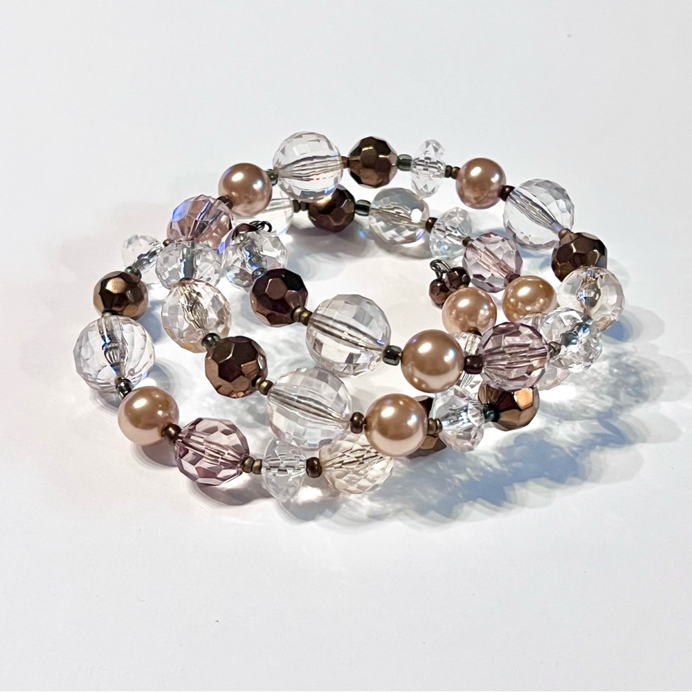 Chunky Dazzle Brown/Copper/Tan/Clear Beaded Wrap-Around Wire Bracelet